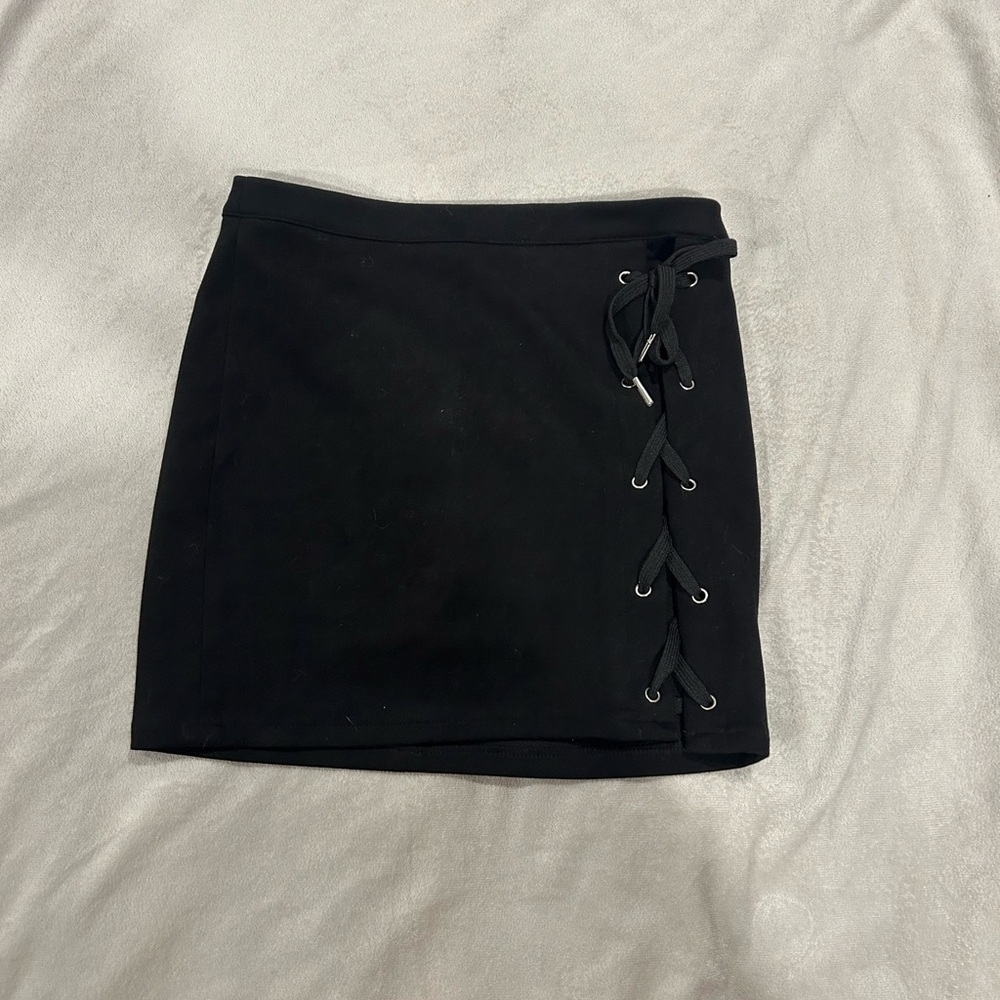 Black Lace-Up Mini Skirt